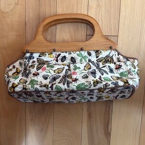 J. Crew Butterfly Print Tote with Wooden Handle